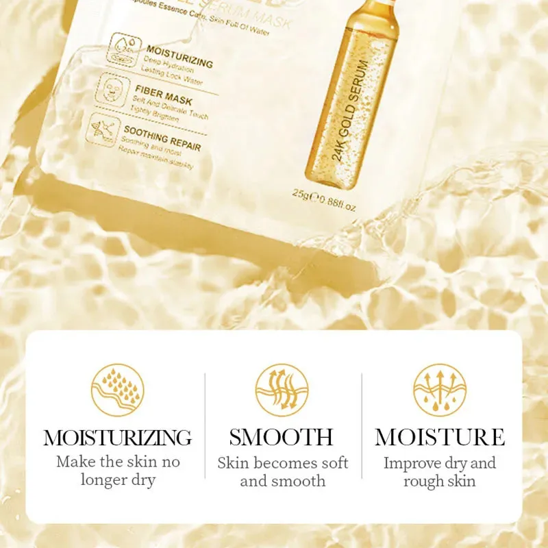 15 Piece 24K Gold Hyaluronic Acid Face Mask Firming Moisturizing Brightening
