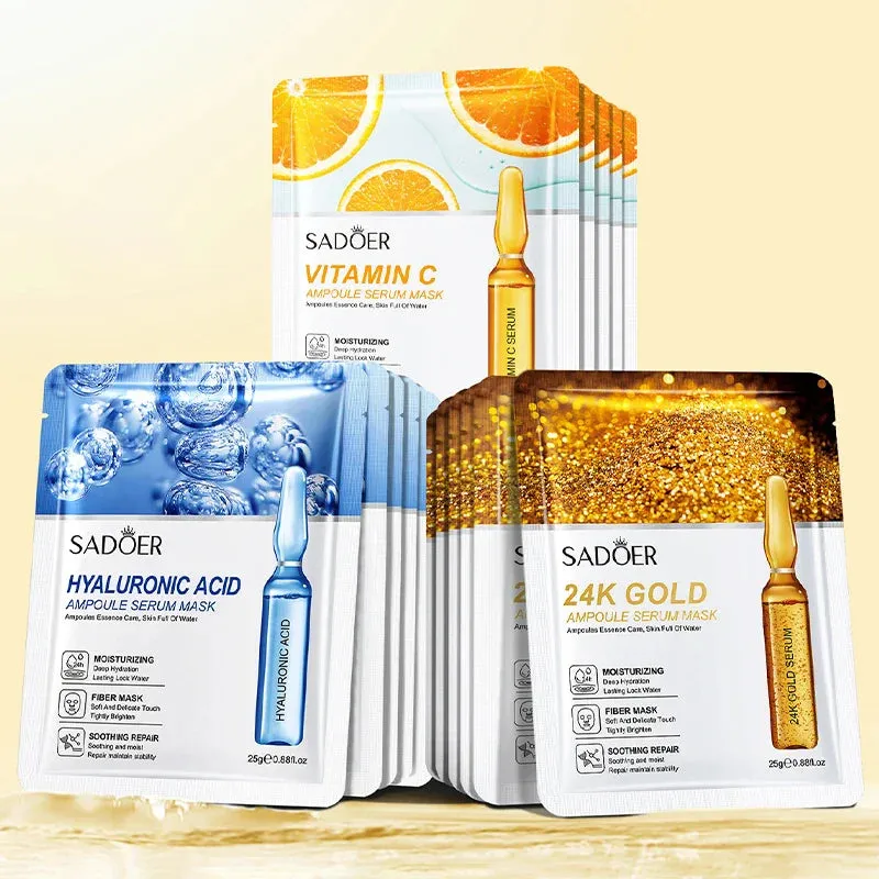 15 Piece 24K Gold Hyaluronic Acid Face Mask Firming Moisturizing Brightening