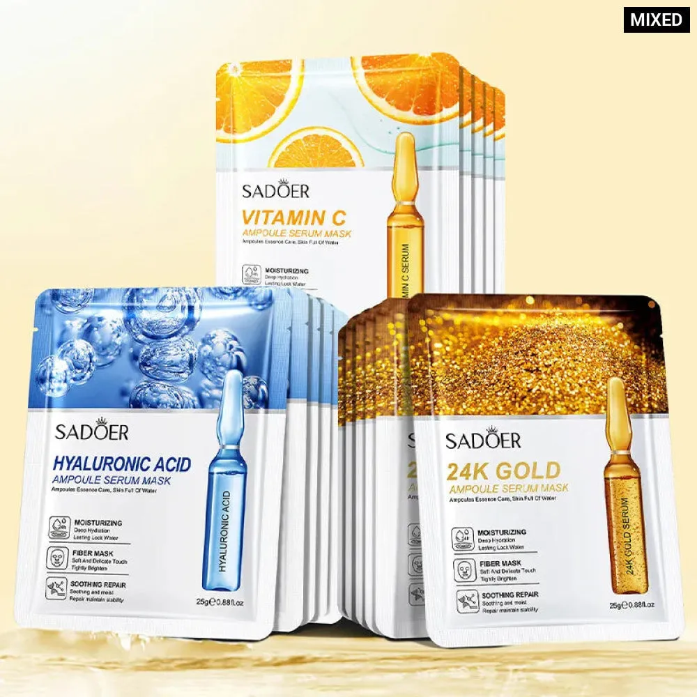 15pcs 24k Gold Hyaluronic Acid Firming Moisturizing Hydrating Brightening Facial Masks