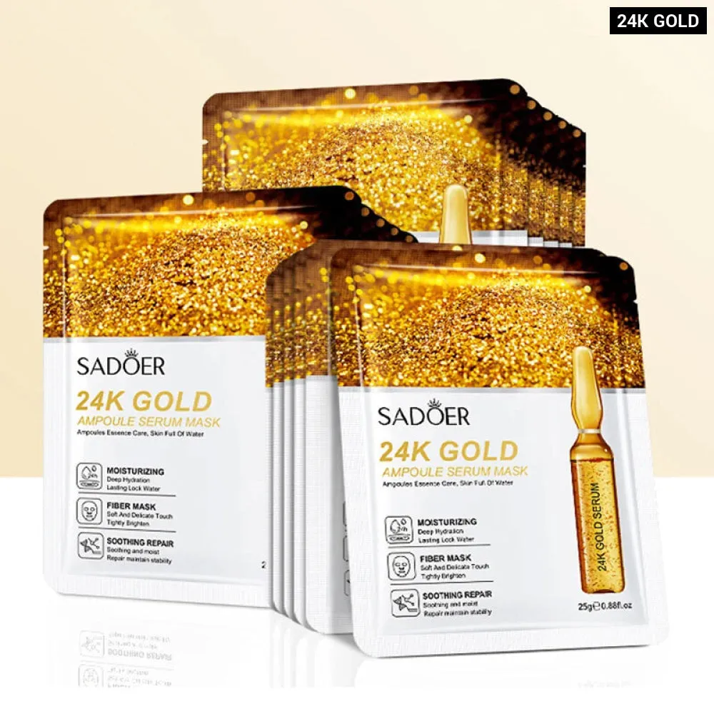 15pcs 24k Gold Hyaluronic Acid Firming Moisturizing Hydrating Brightening Facial Masks