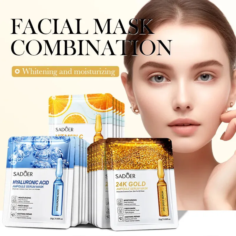 15pcs 24k Gold Hyaluronic Acid Firming Moisturizing Hydrating Brightening Facial Masks
