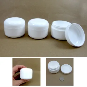3 White 1.7 Oz Plastic Cosmetic Double Wall Cream Empty Dome Jars Container Cap
