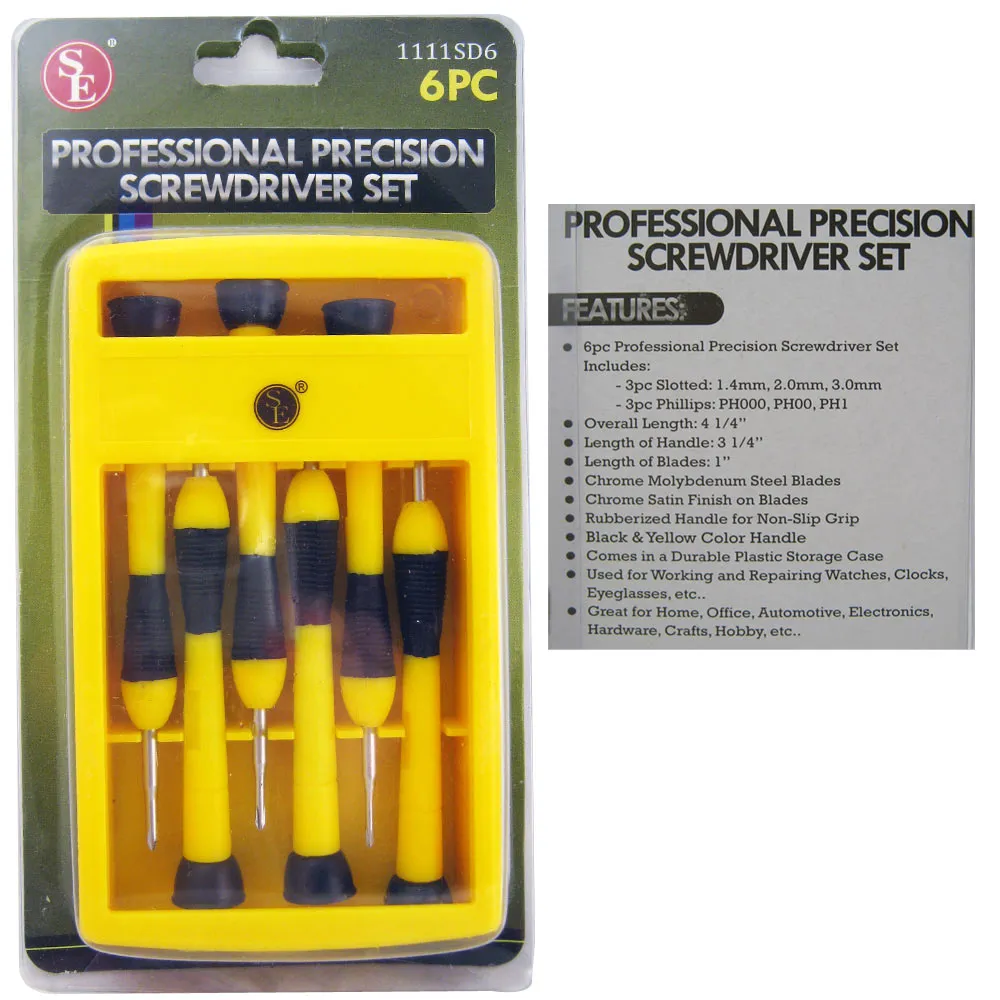 6Pc Reversible Precision Jewelers Screwdriver Set Eyeglass Watch Flat Tip Repair