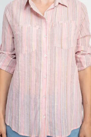 Adyson Parker Collared Button Down 2 Way Sleeve Pockets Multi Color Rayon Shirt by Curated Brands