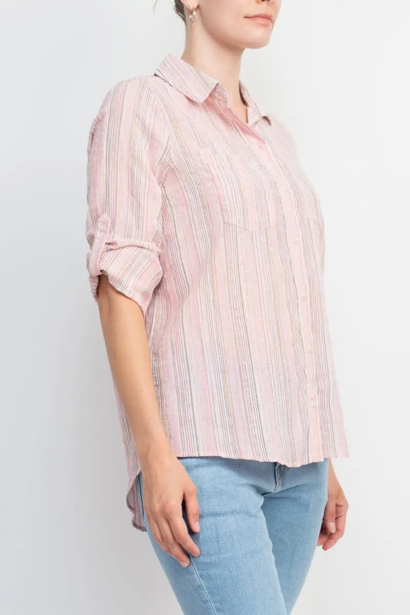 Adyson Parker Collared Button Down 2 Way Sleeve Pockets Multi Color Rayon Shirt by Curated Brands