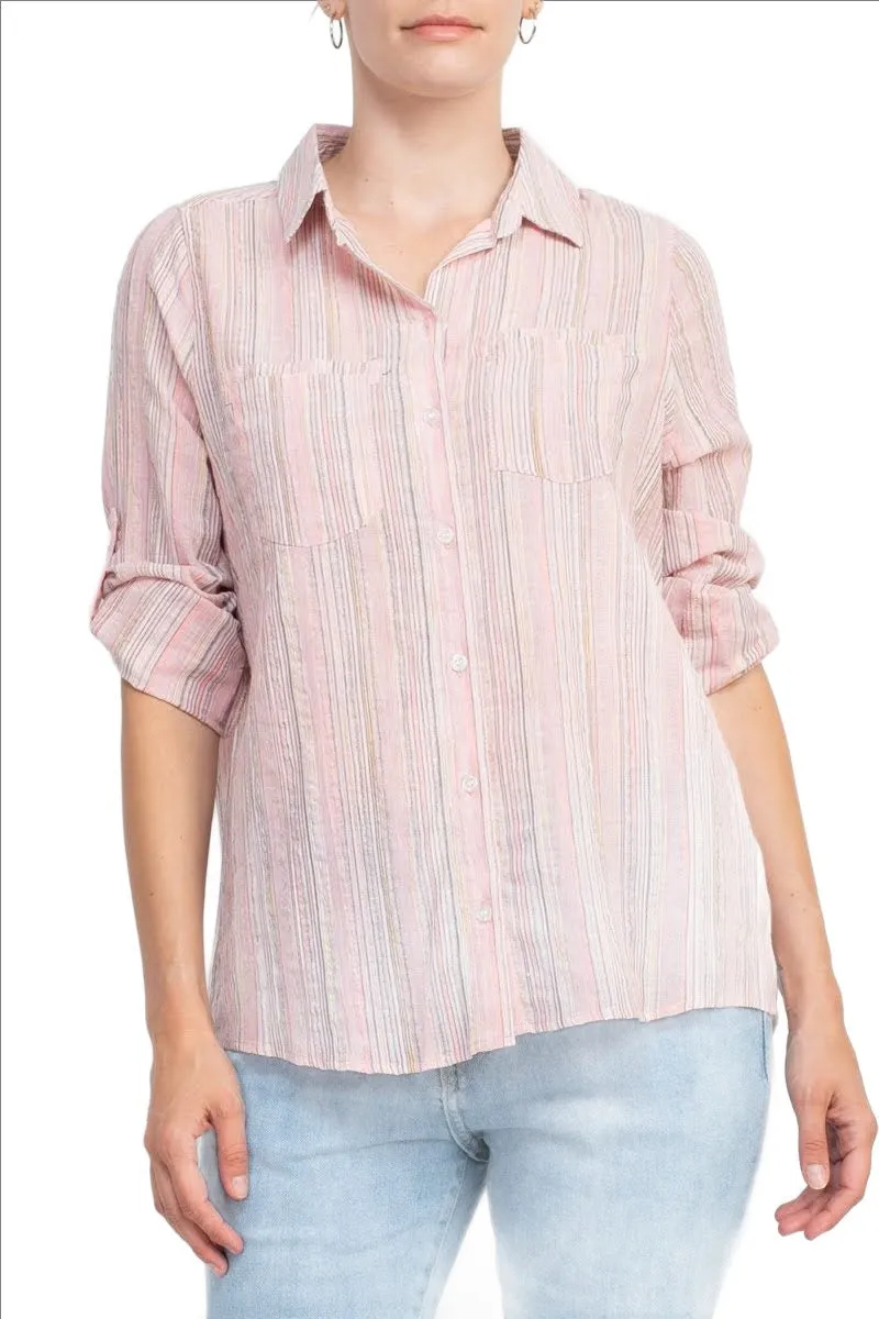 Adyson Parker Collared Button Down 2 Way Sleeve Pockets Multi Color Rayon Shirt by Curated Brands