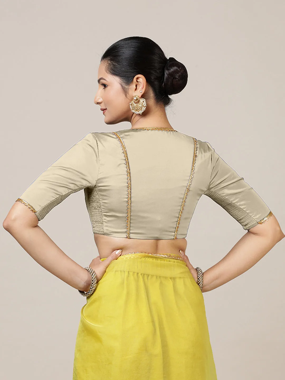 Begum x Tyohaar | Elbow Sleeves Saree Blouse in Cream