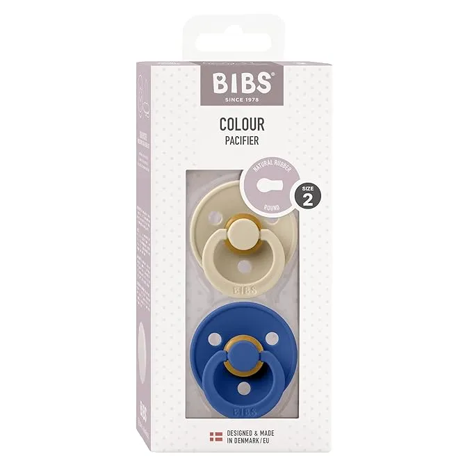 BIBS Colour 2-Pack Anatomical Natural Rubber Nipple Pacifier - Vanilla / Cornflower