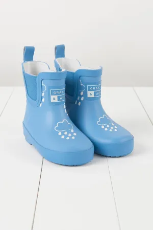 Cornflower Blue Short Colour-Changing Kids Wellies: UK8