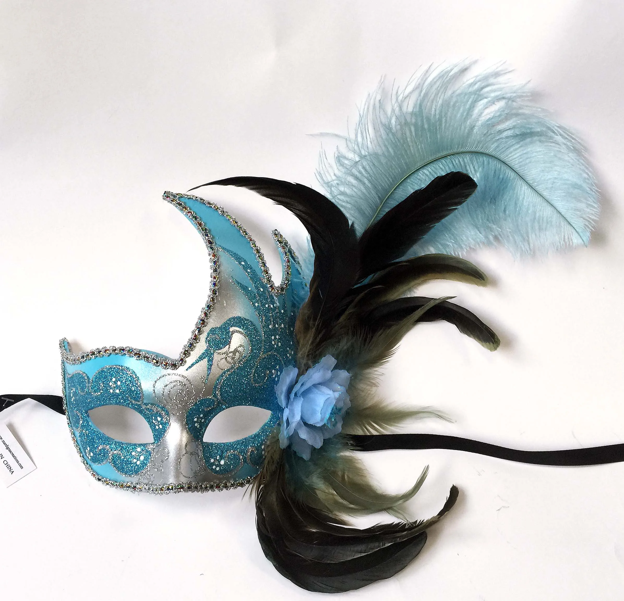 Flame Mask with Flower and Feathers