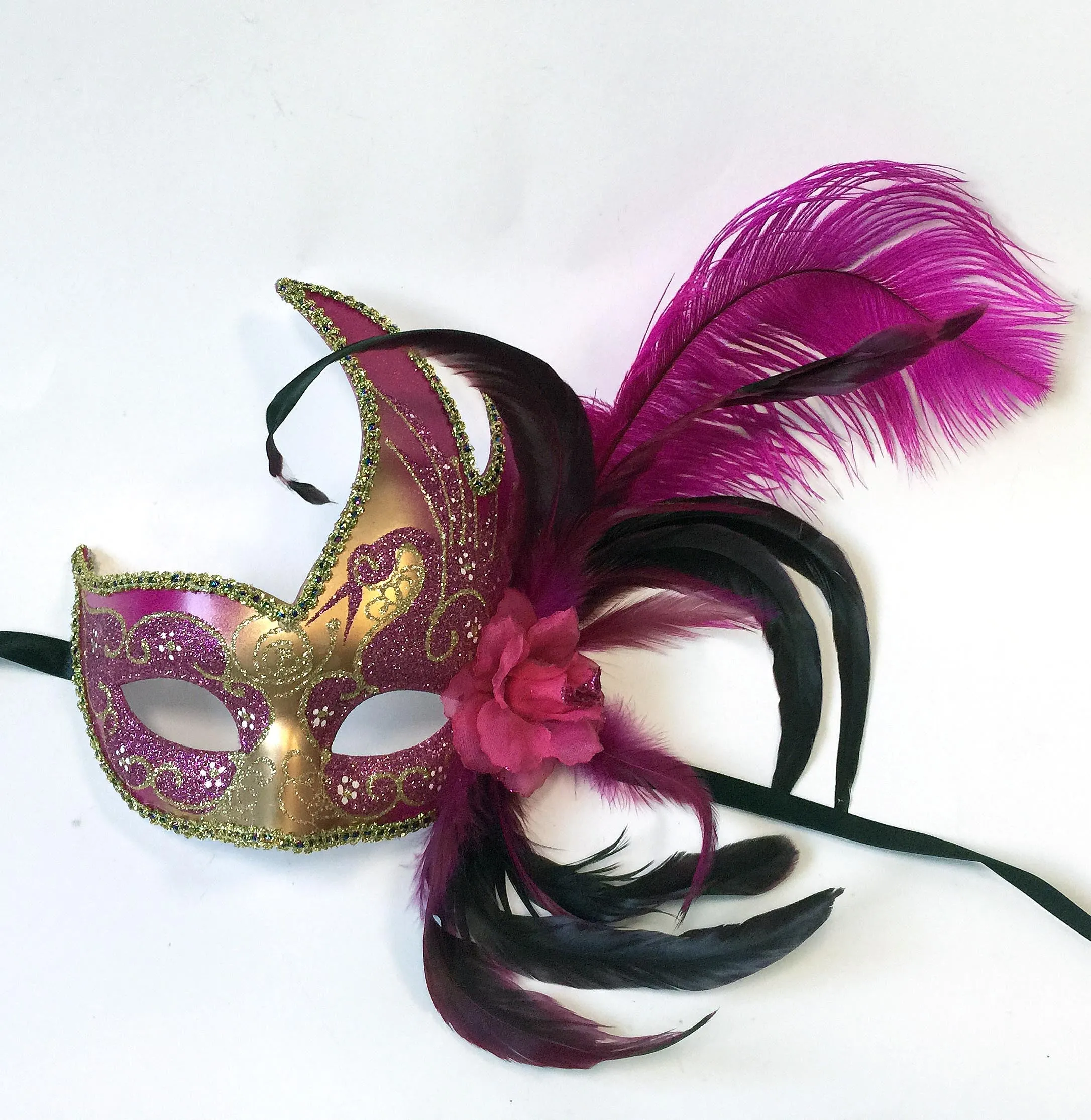 Flame Mask with Flower and Feathers
