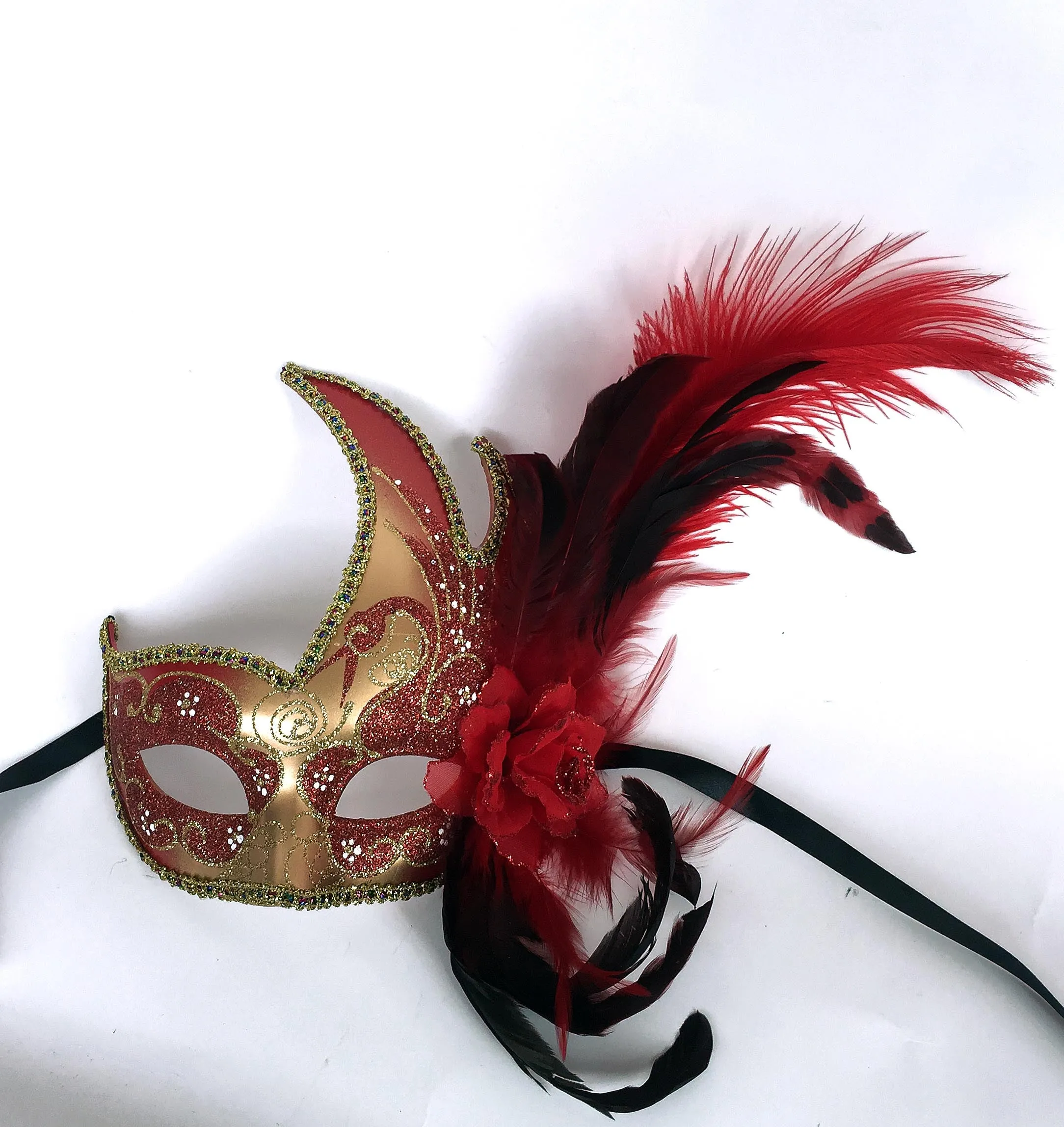 Flame Mask with Flower and Feathers