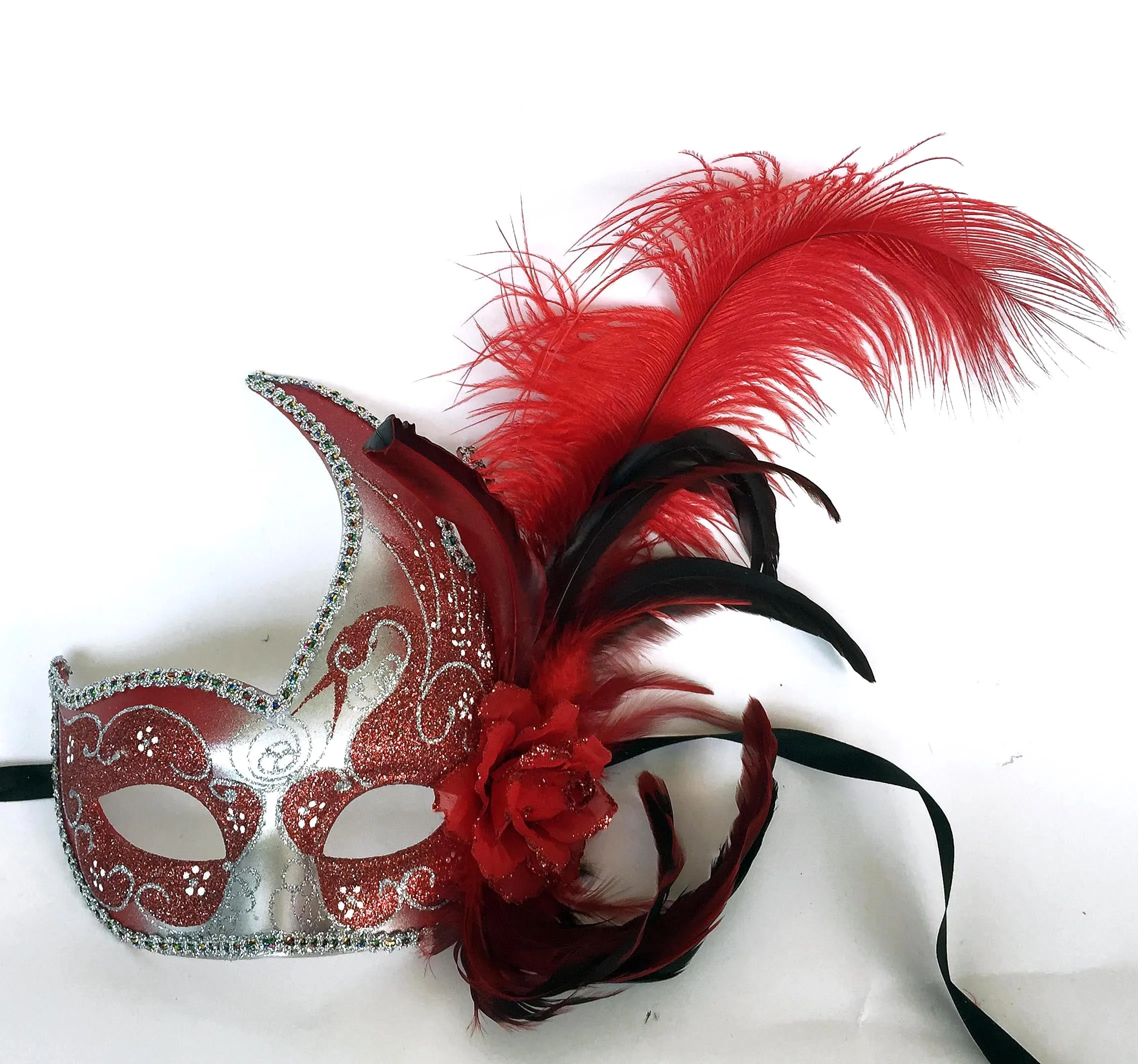 Flame Mask with Flower and Feathers