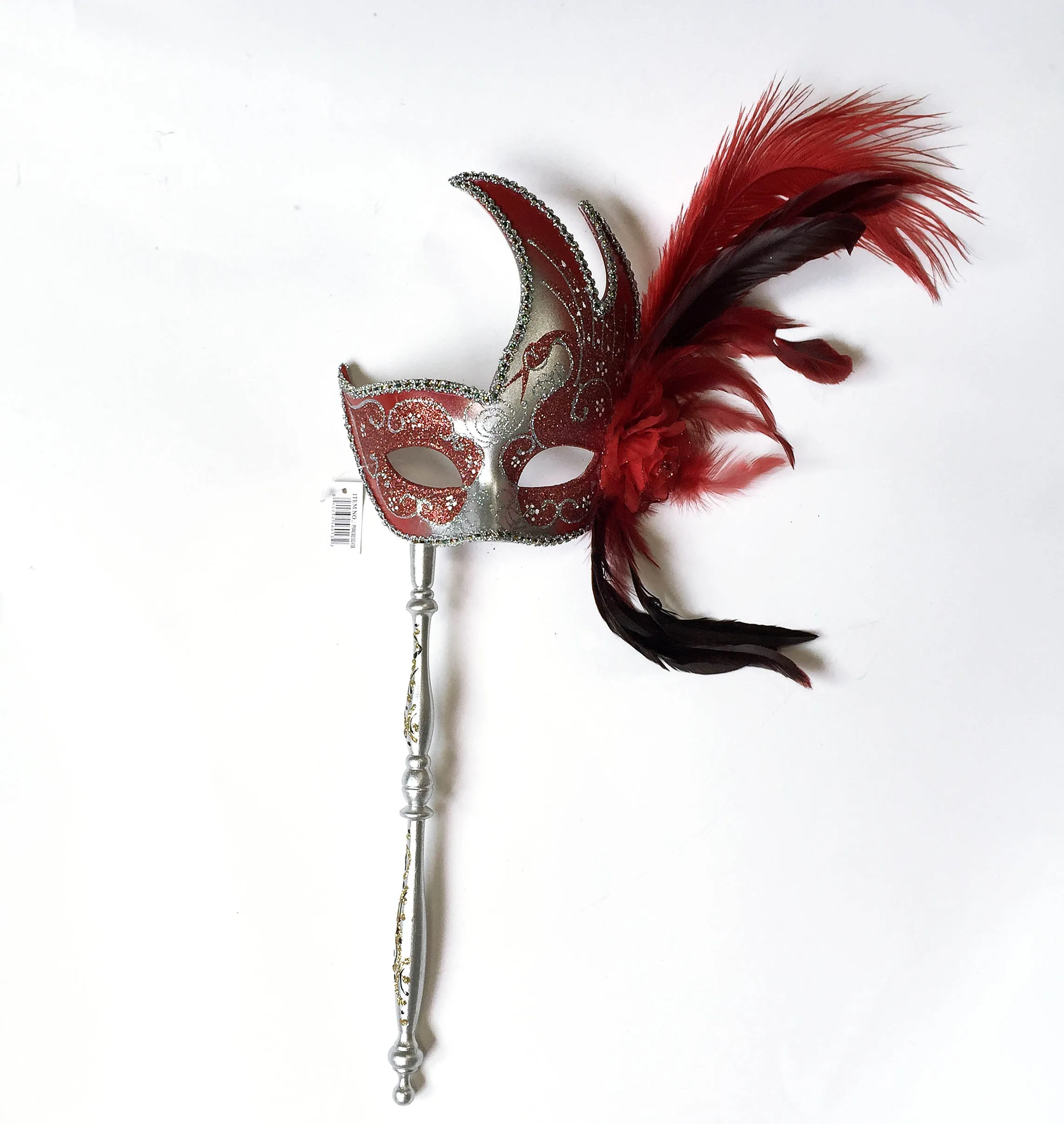 Flame Mask with Flower Two Feathers and Detachable Stick