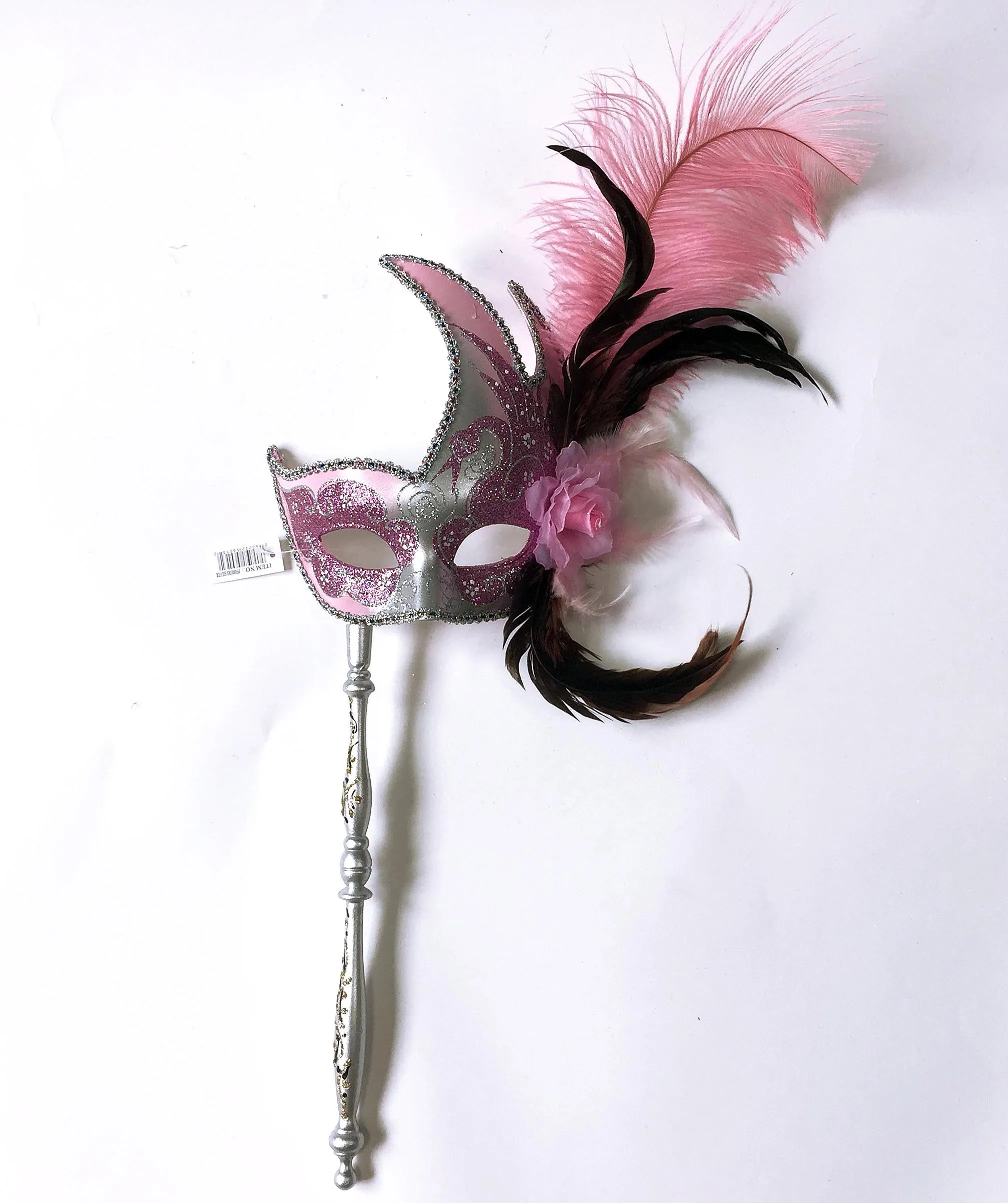 Flame Mask with Flower Two Feathers and Detachable Stick