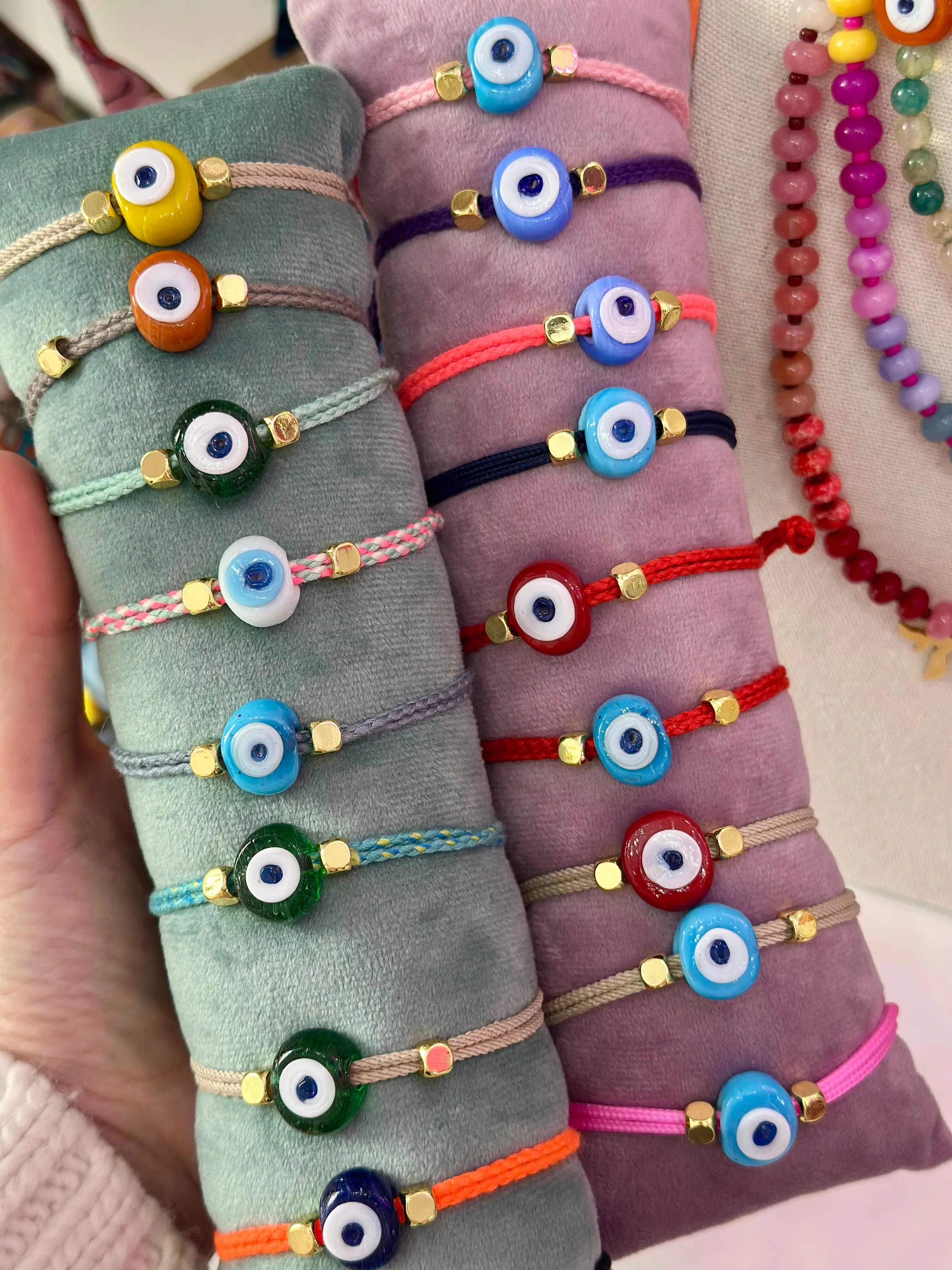 Greek eye bracelet beige red small