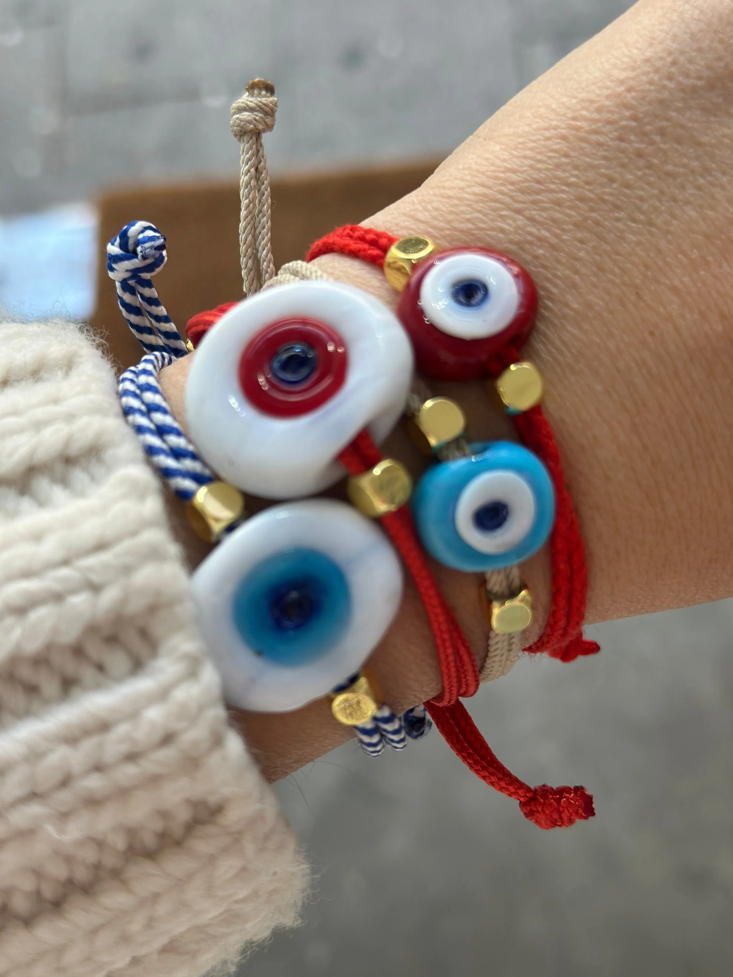 Greek eye bracelet beige red small