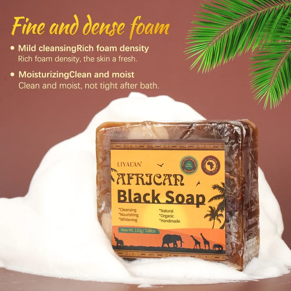 LIYALAN African Black Soap Anti Taches Face Bath Deep Cleansing Exfoliating Body Moisturizing Treatment Acne