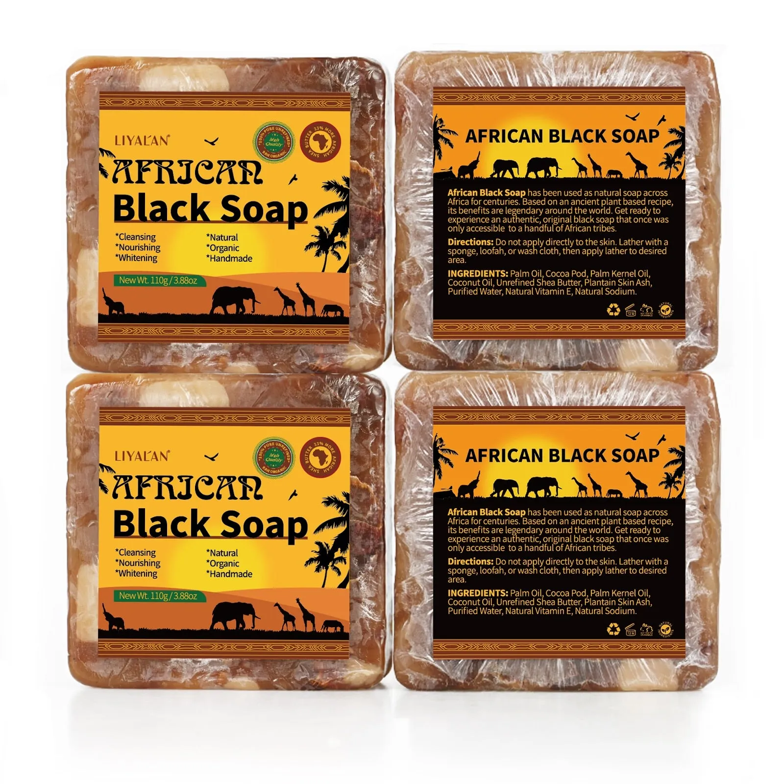 LIYALAN African Black Soap Anti Taches Face Bath Deep Cleansing Exfoliating Body Moisturizing Treatment Acne