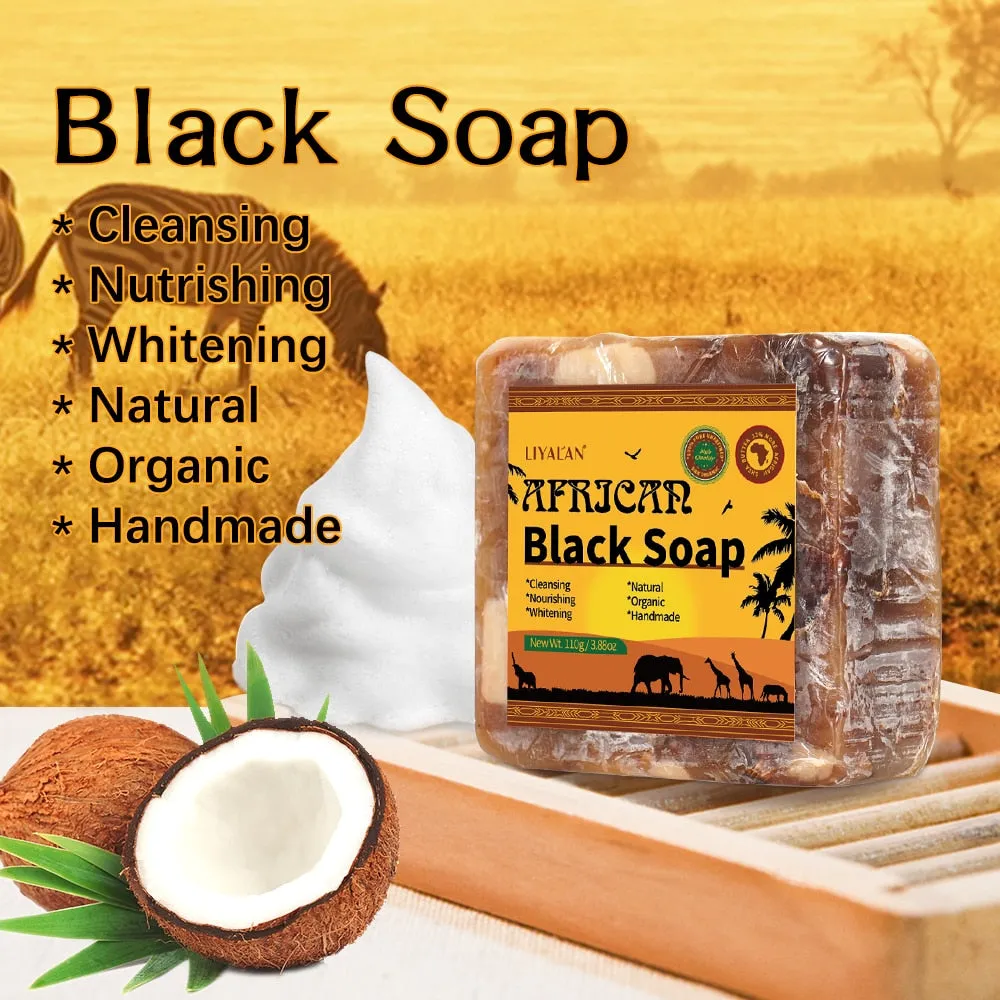LIYALAN African Black Soap Anti Taches Face Bath Deep Cleansing Exfoliating Body Moisturizing Treatment Acne