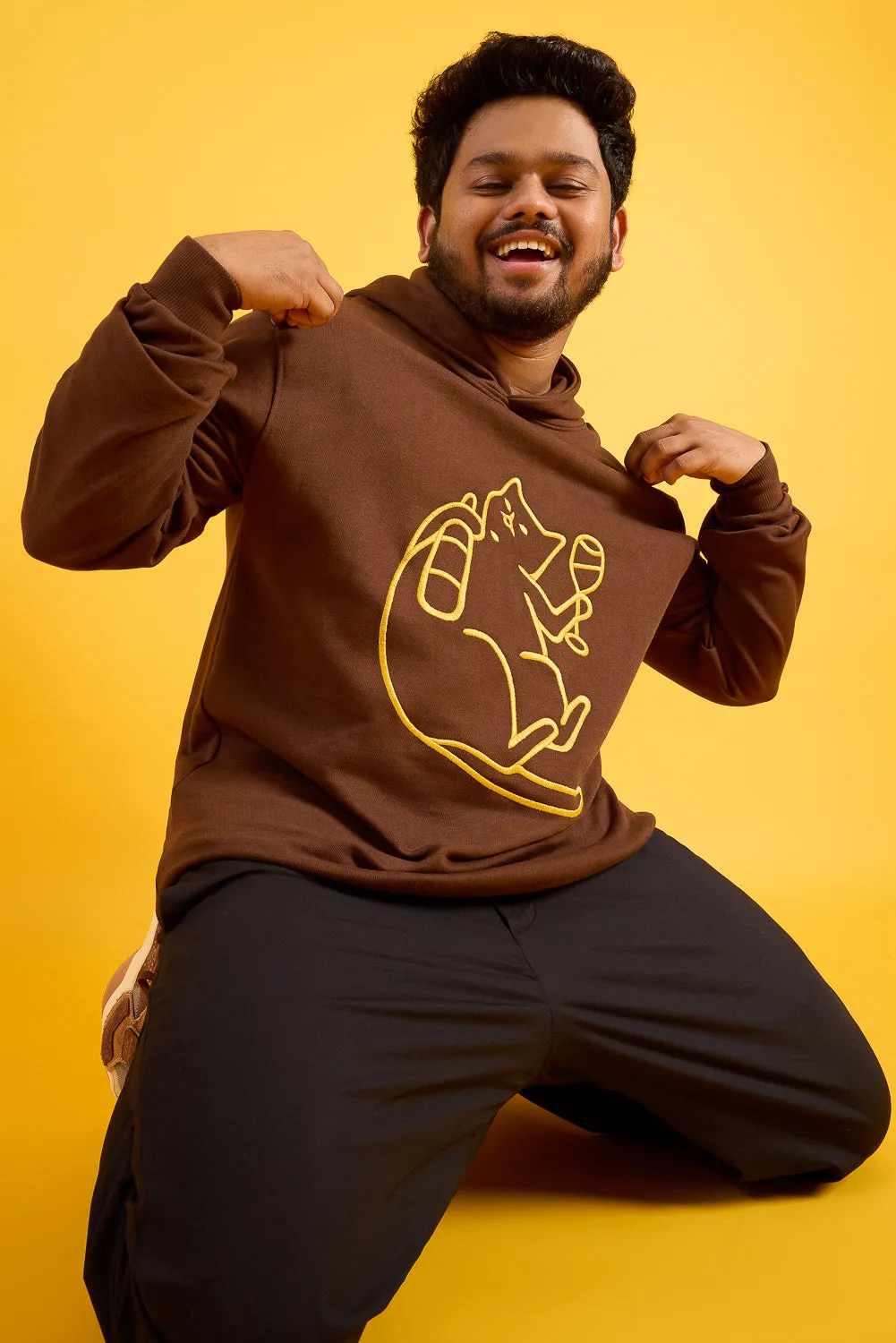 Men's Cat Snuggle Brown Hoodie