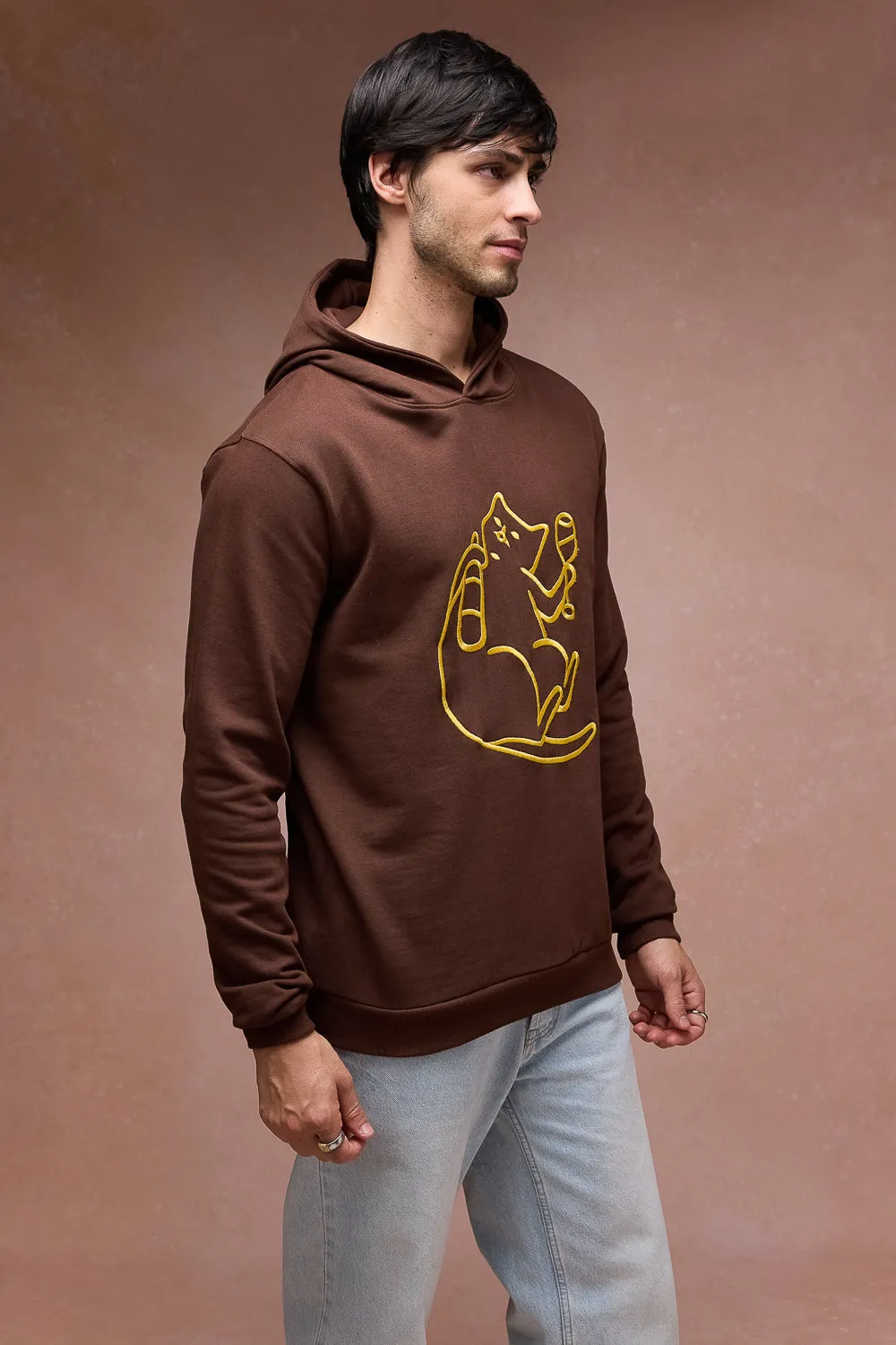Men's Cat Snuggle Brown Hoodie