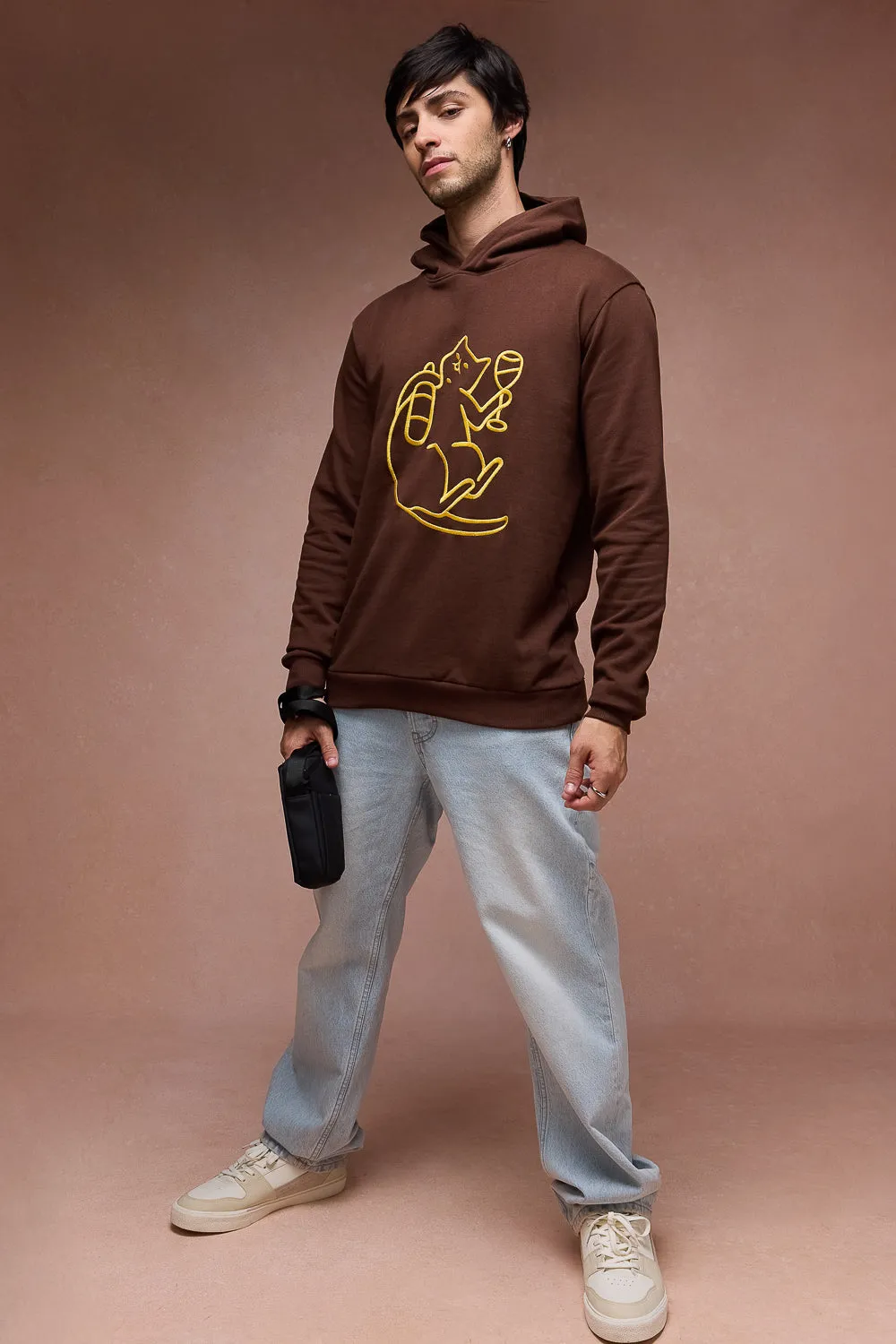 Men's Cat Snuggle Brown Hoodie