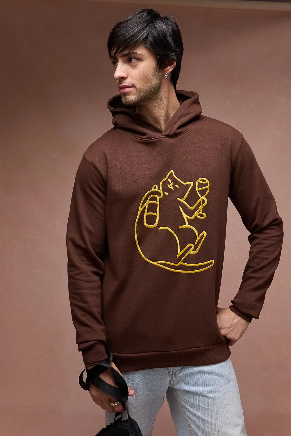 Men's Cat Snuggle Brown Hoodie