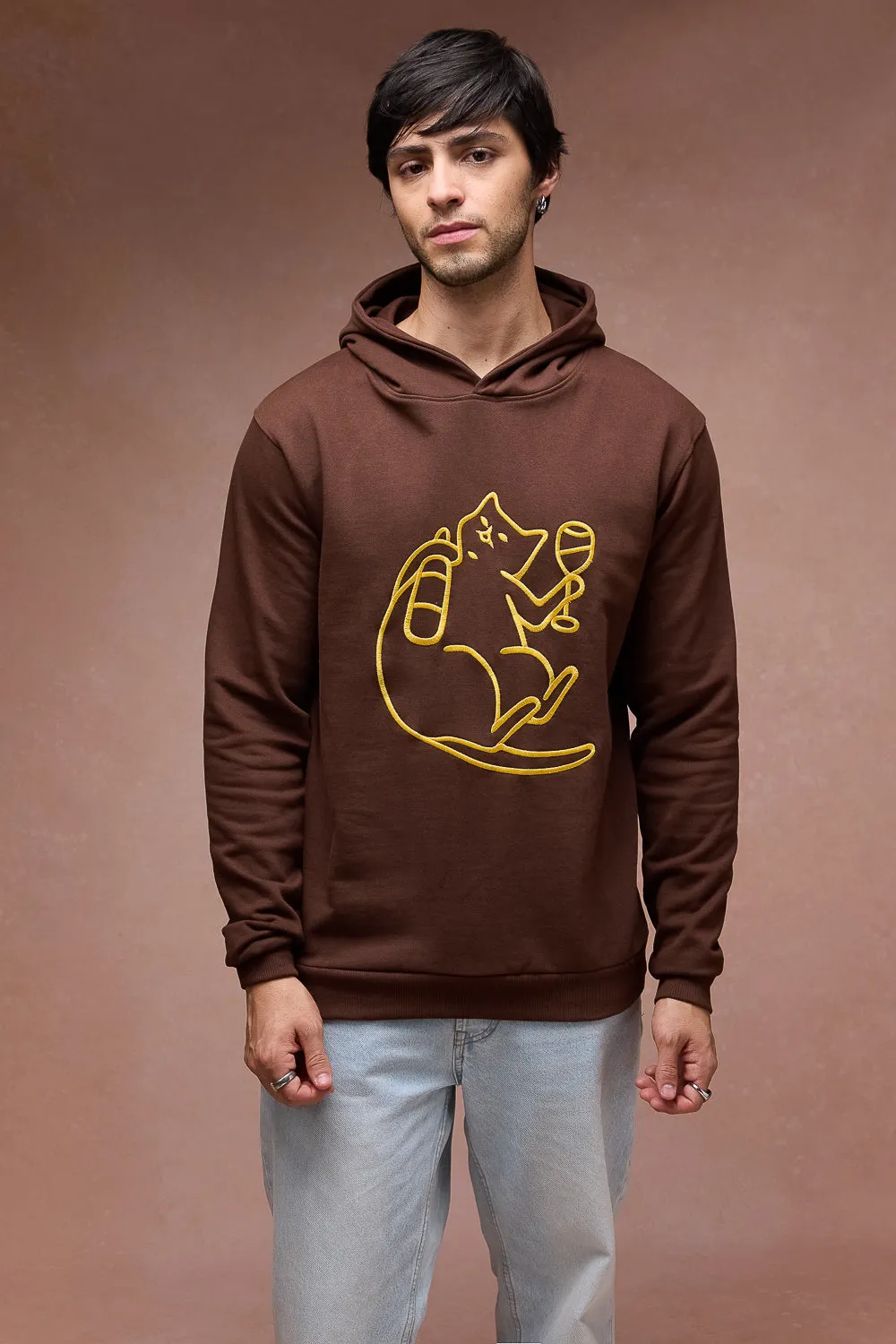 Men's Cat Snuggle Brown Hoodie