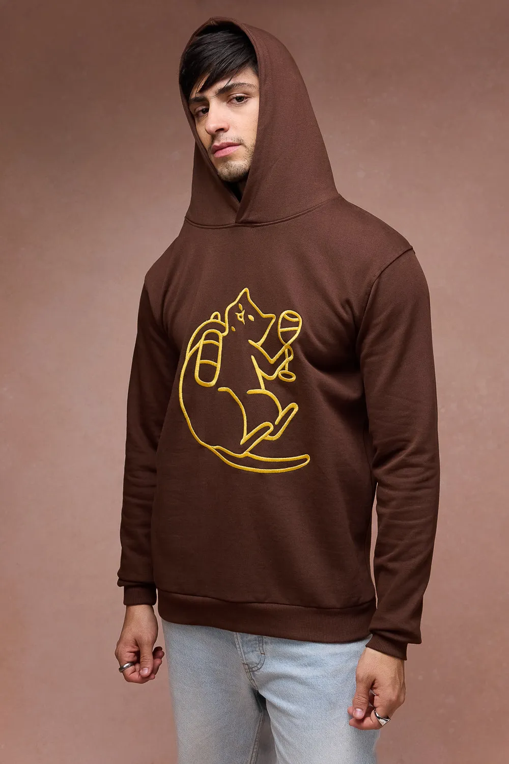 Men's Cat Snuggle Brown Hoodie