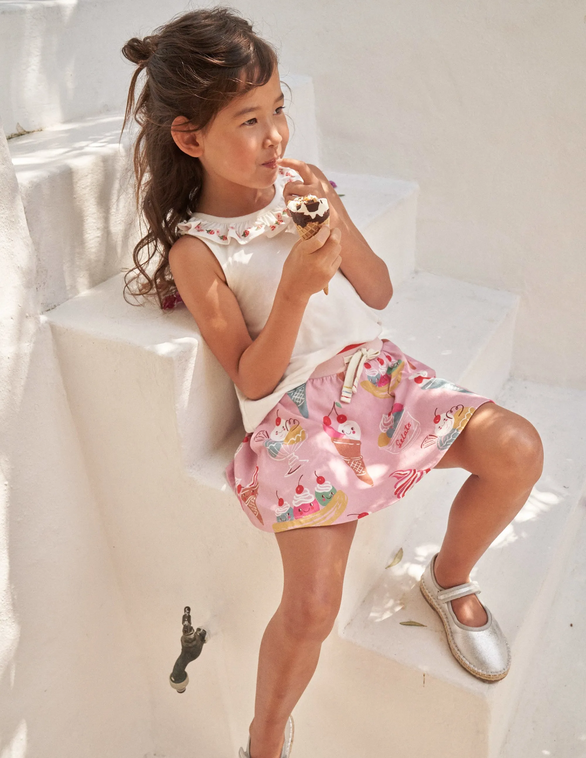 Printed Jersey Skort-Pink Ice Creams