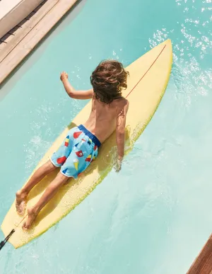 Printed Surf Shorts-Aqua Blue Geo Lolly