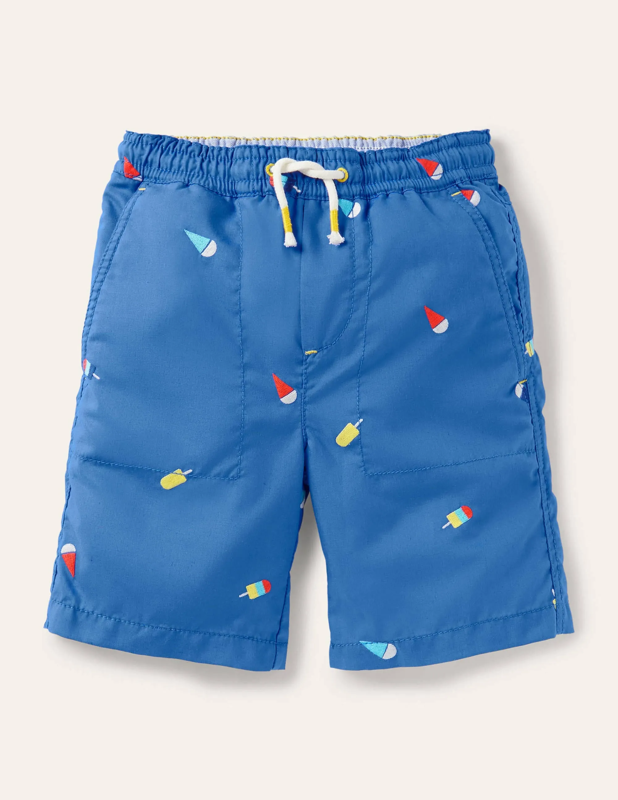 Pull-on Drawstring Shorts-Elizabethan Blue Ice Creams