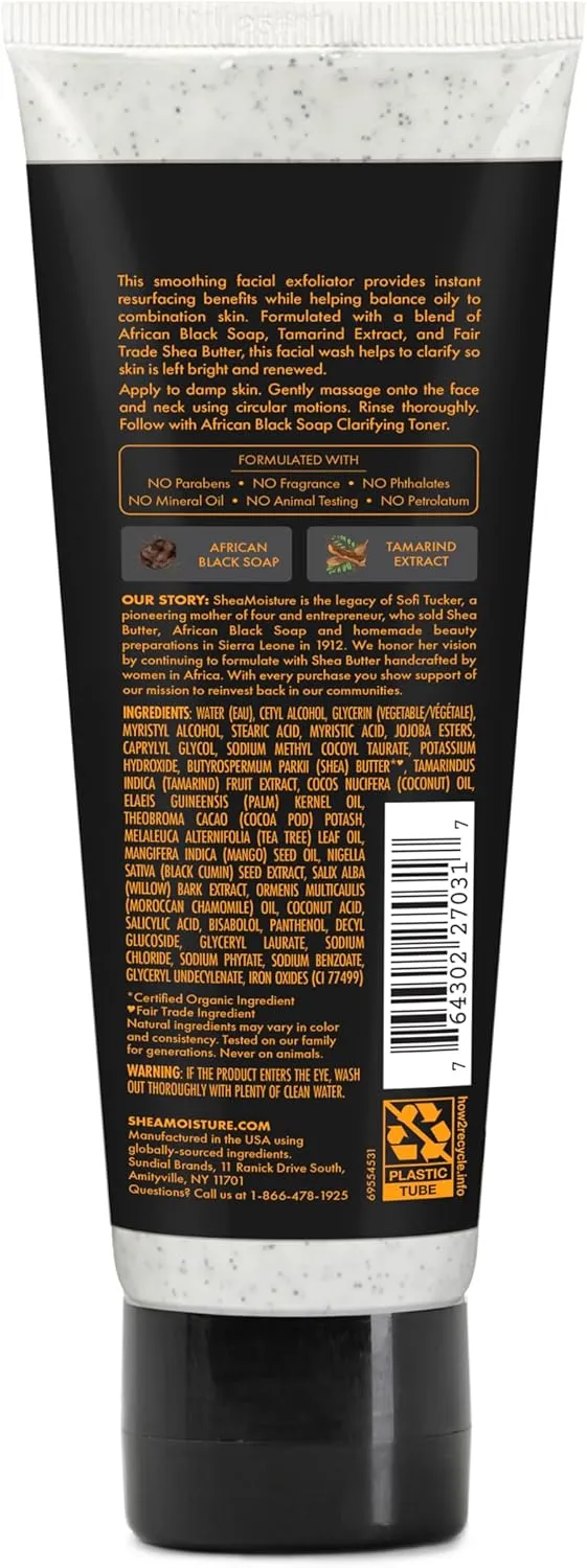 Shea Moisture African Black Soap Clarifying Facial Wash And Scrub 113g