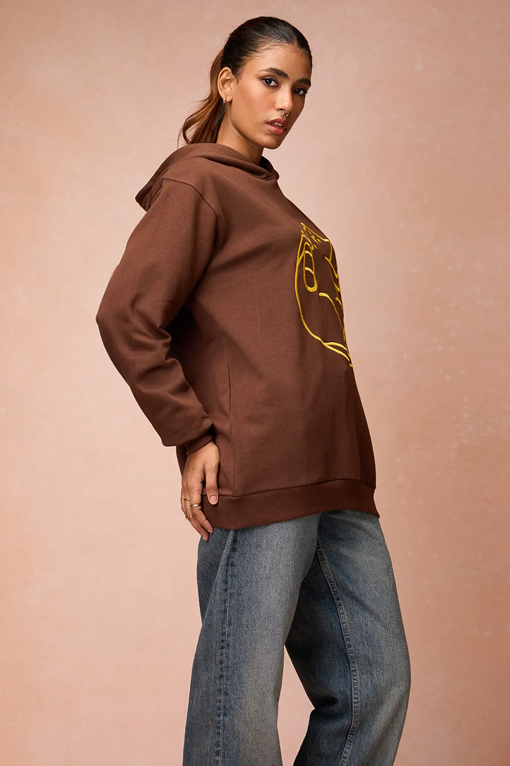 Women's Cat Snuggle Brown Hoodie