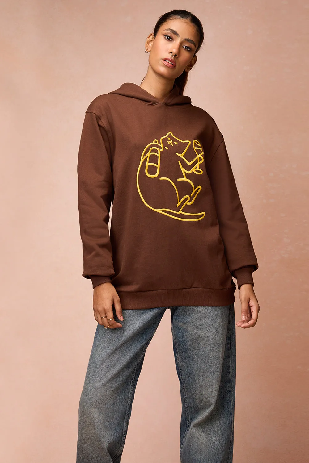 Women's Cat Snuggle Brown Hoodie