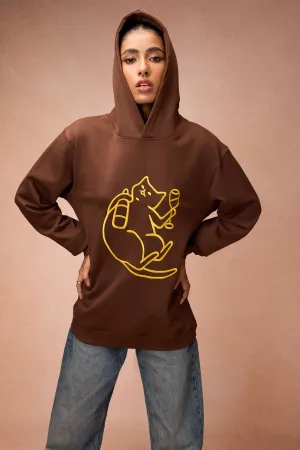 Women's Cat Snuggle Brown Hoodie