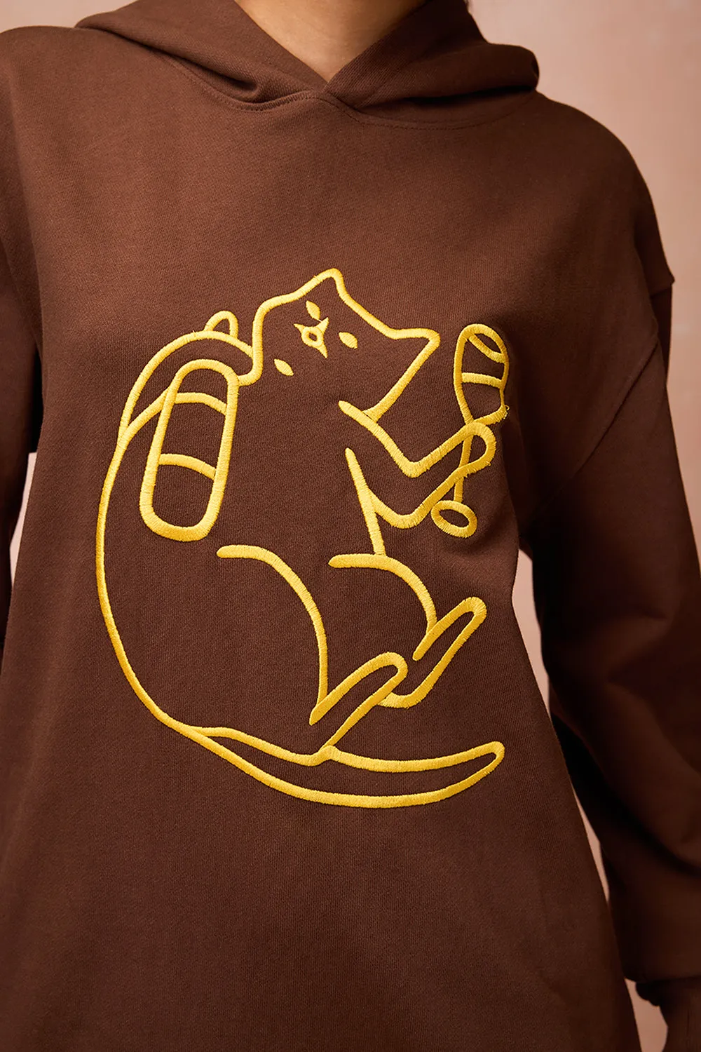 Women's Cat Snuggle Brown Hoodie