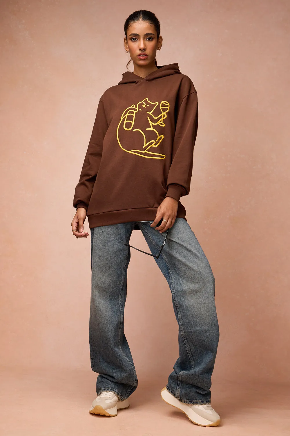 Women's Cat Snuggle Brown Hoodie